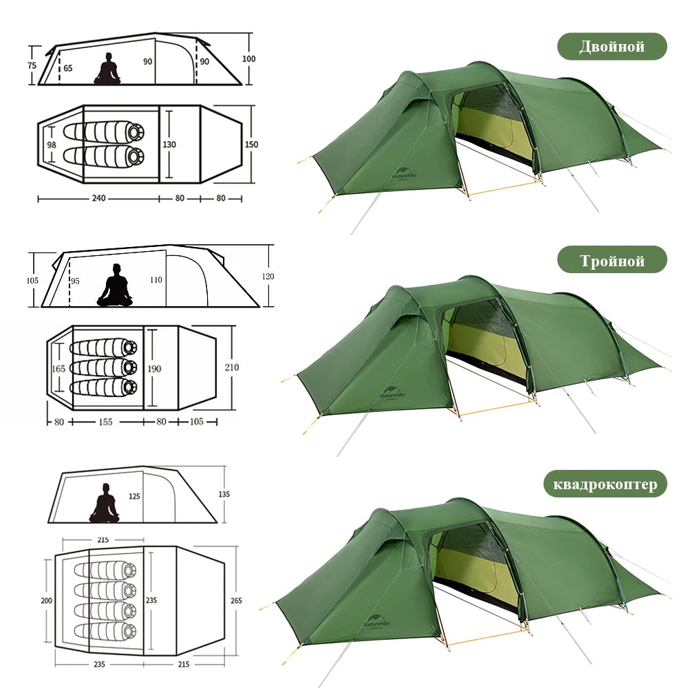 Naturehike Opalus 2 3 4 Tent 2 3 4 Person Hiking Tent 4 Season Tent Ultralight Family Travel Tent 20D Waterproof Camping Tent
