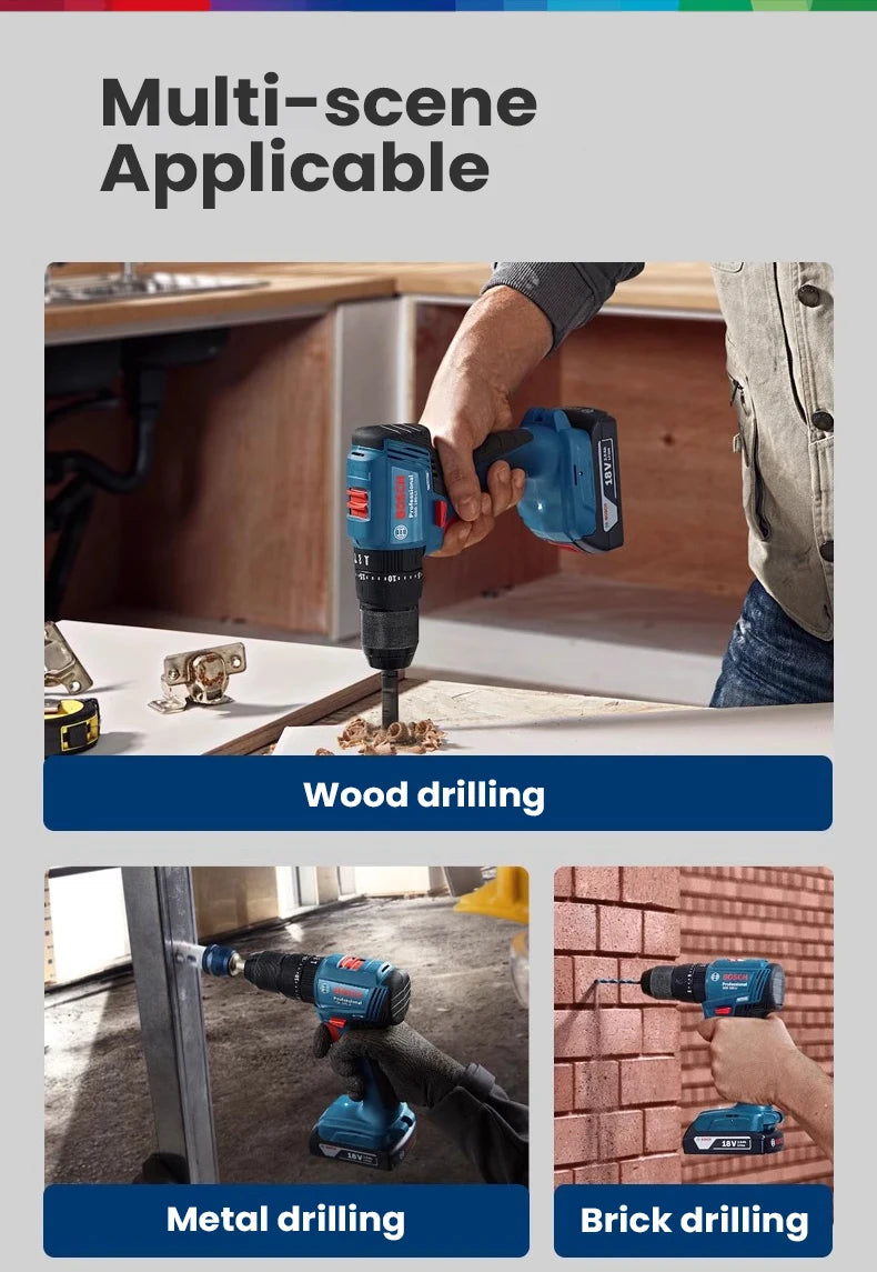 Bosch GSB 185 Li Cordless Impact Drill 3 In 1 Multifunctional 50Nm Electric Screwdriver Brushless Hammer Drilling Pro Power Tool