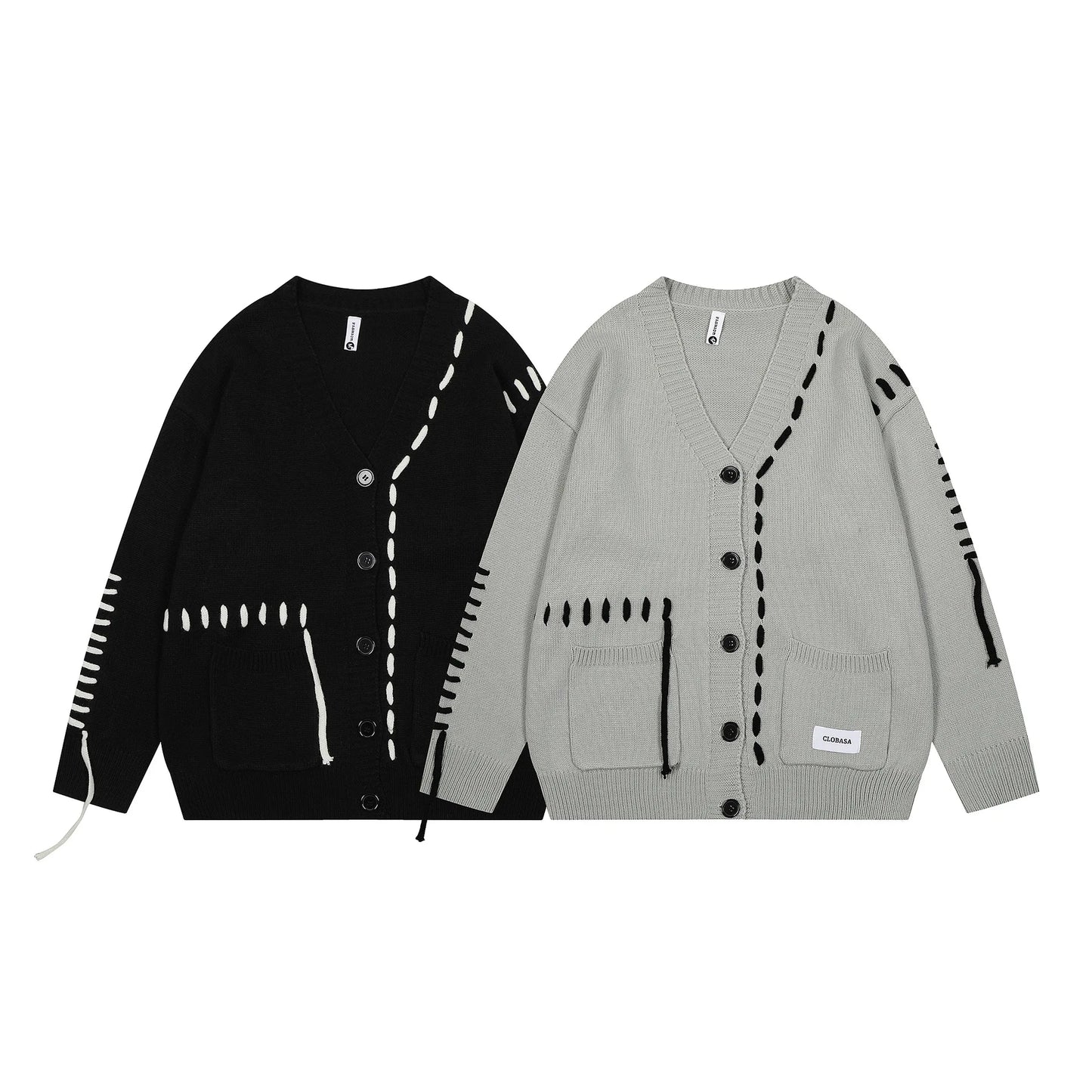 HANGJIACN Strickjacke Oversized Patchwork - Größe Oversized, Material Acryl, Patchwork Muster