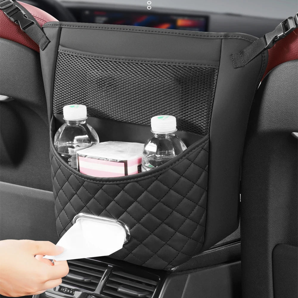 Geantă de depozitare pentru scaun auto, pentru geantă de mână, țesuturi, băuturi, cotiera auto, cutie agățată de buzunar, organizator din piele PU, kit accesorii pentru scaun auto