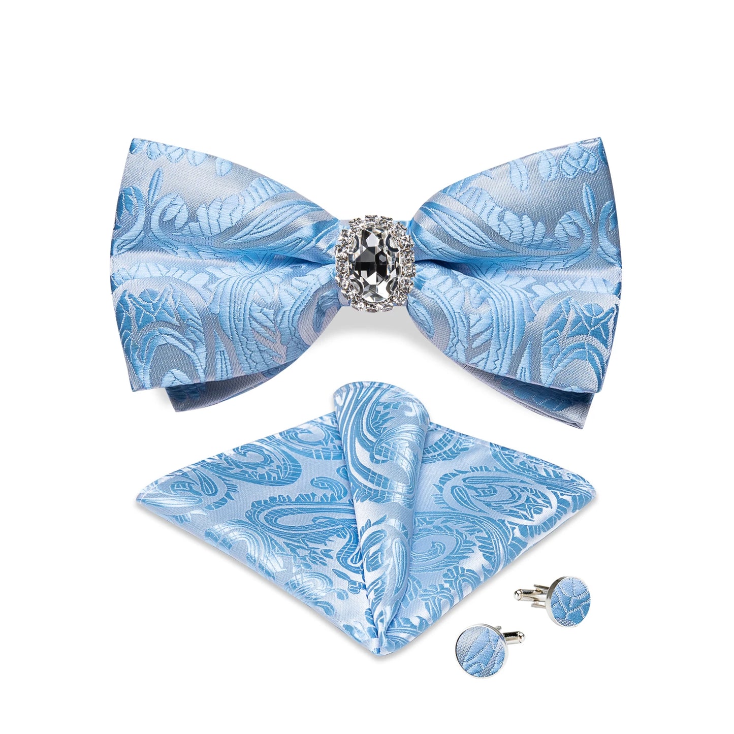 Designer Men's Silk Bowties Pocket Square Cufflink Set for Man Wedding Pre-tied Bow Ties Fashion Butterfly Knot Business Bowties