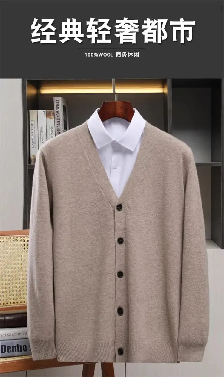 Closure V-Neck Strickjacke Herren - Polyester Langarm Unifarben Größen M L Klassisch Winter