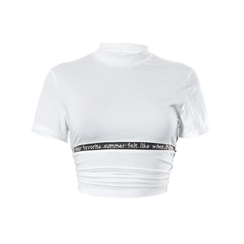 White T Shirts For Women Streetwear Letters Tshirt Hollow Out Crop Top Y2k Clothes Short Sleeve Ropa De Mujer Slim Fit Camisetas