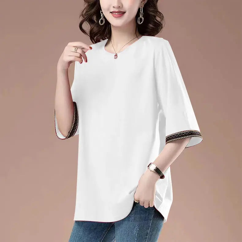 Short-sleeved T-shirt for women spring and summer new loose mid-sleeved sweatshirt mid-length top