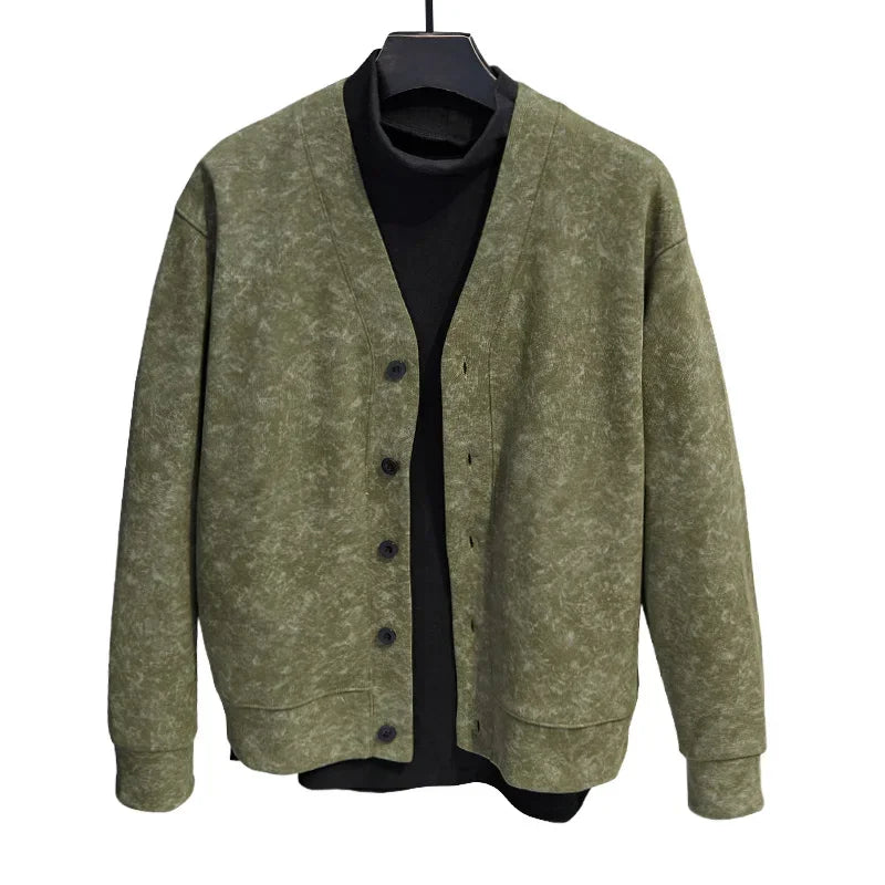 MAINKULCN Cardigan Koreanischer Stil V-Ausschnitt - Größe 8XL-10XL, Material Polyester Baumwolle, Knopfleiste