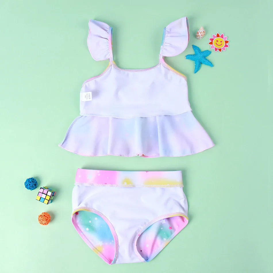 Mädchen-Badeanzug 2025: Einhorn Kinder Bademode Rüschen Strand Schwimmanzug - 2-teiliges Set Baby Geburtstag Badebekleidung 3-8 Jahre