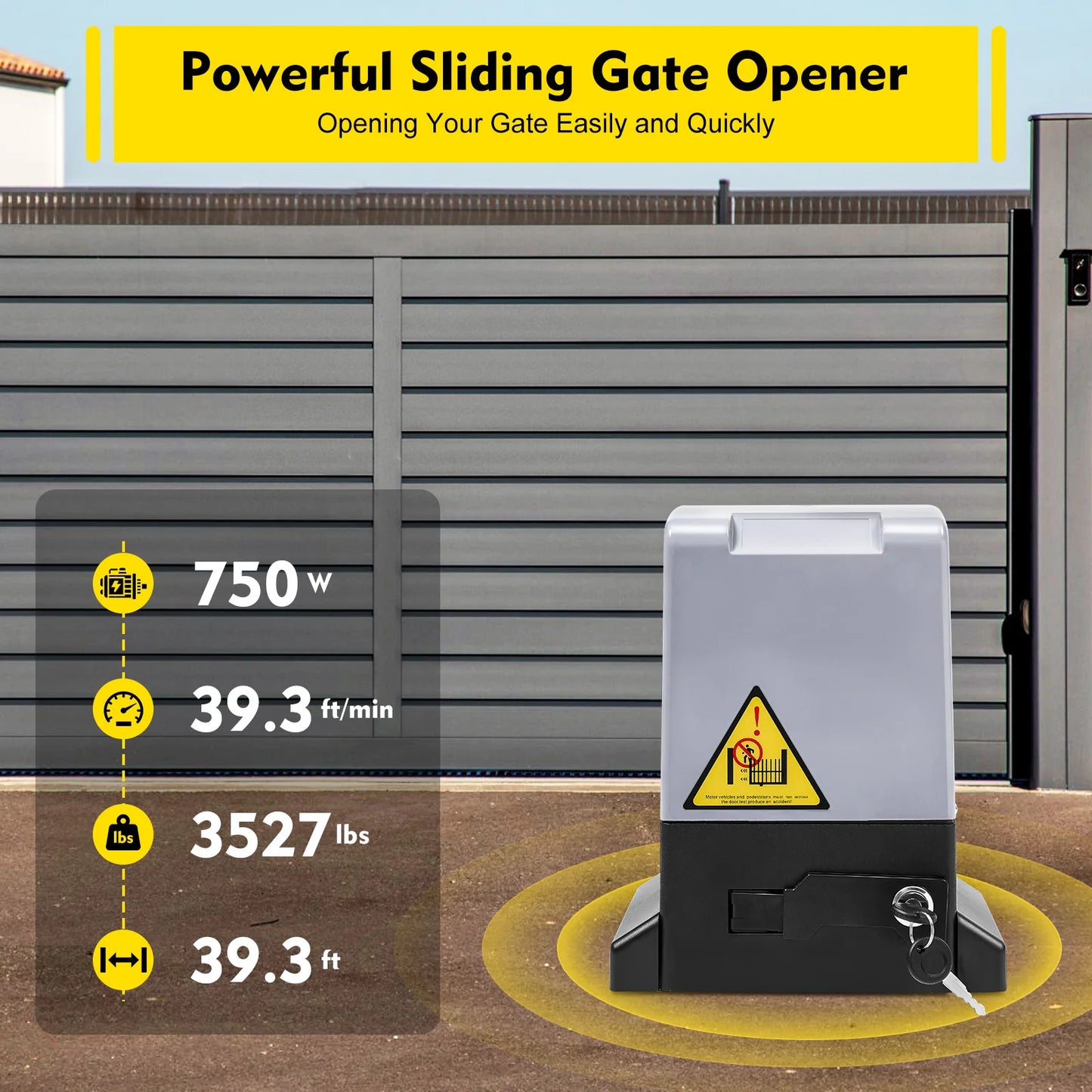 750W Sliding Electric Gate Opener Max 1600kg 1400RPM Silent Automatic Electric Motor Kit With Remote Control & Keys