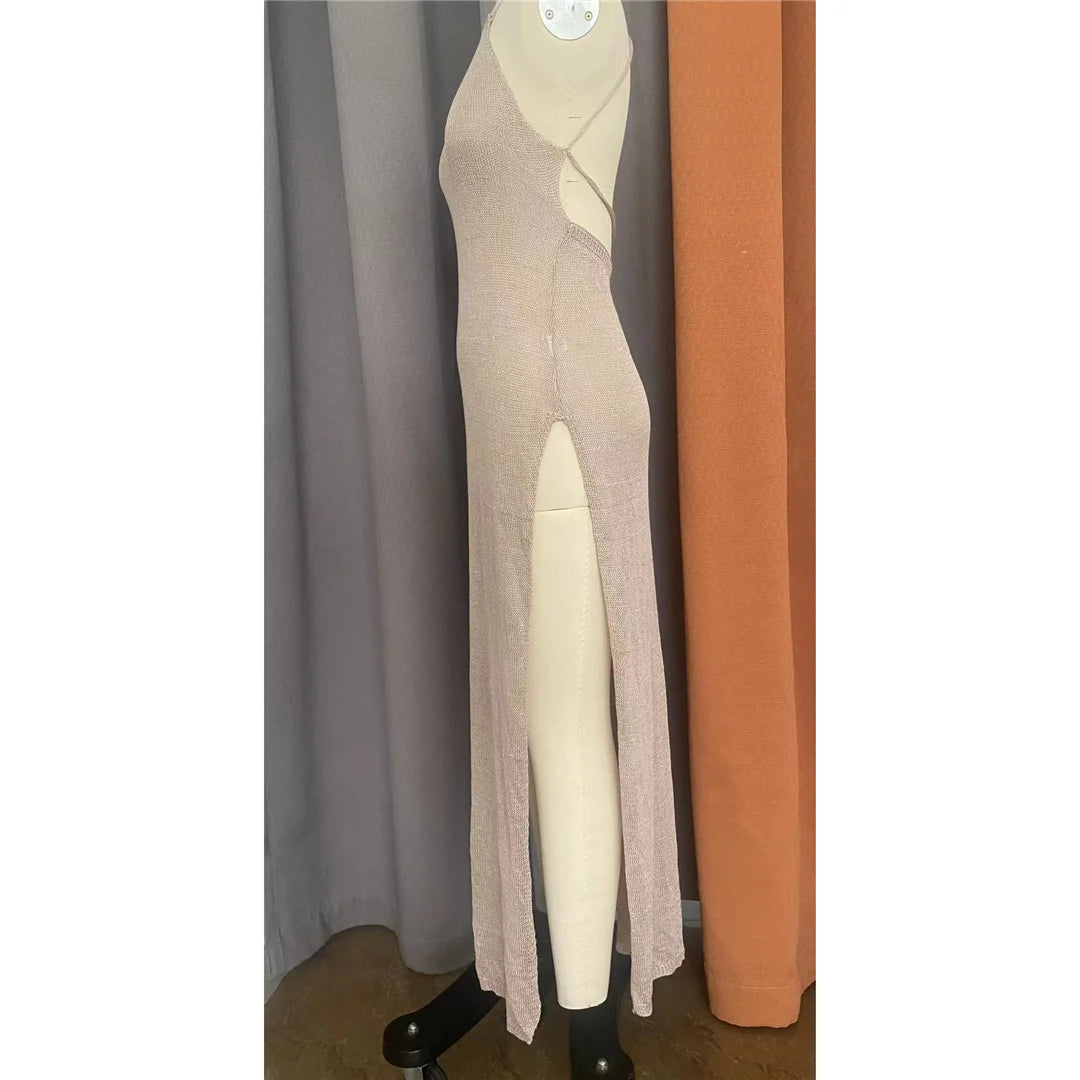 Elegant 12 Farben High Slit Häkel Gestrickt Maxi Kleid - Lang Strand Cover Up Urlaub Party Kleider Strandmode