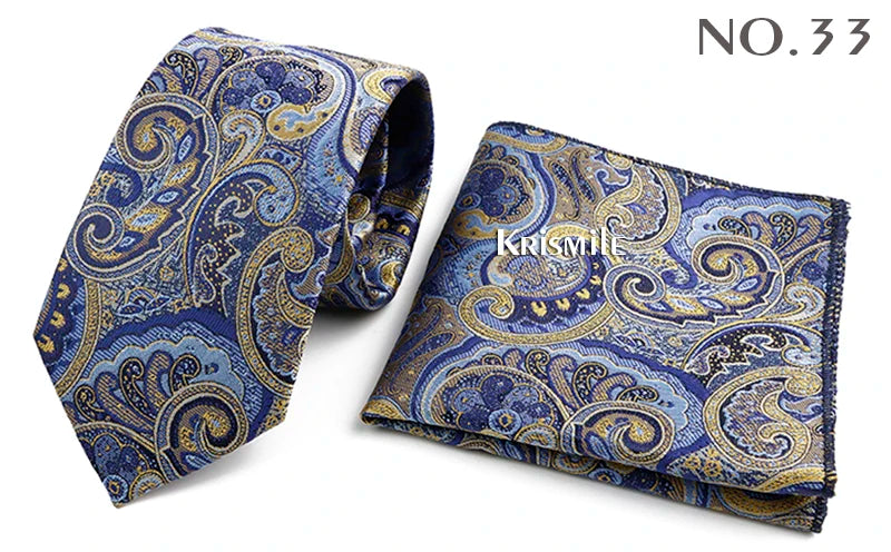 Novelty Paisley Tie Pocket Square Set For Men Skinny Slim 6cm Necktie Fit Business Wedding Party Stage Host Daily Wear Accessory