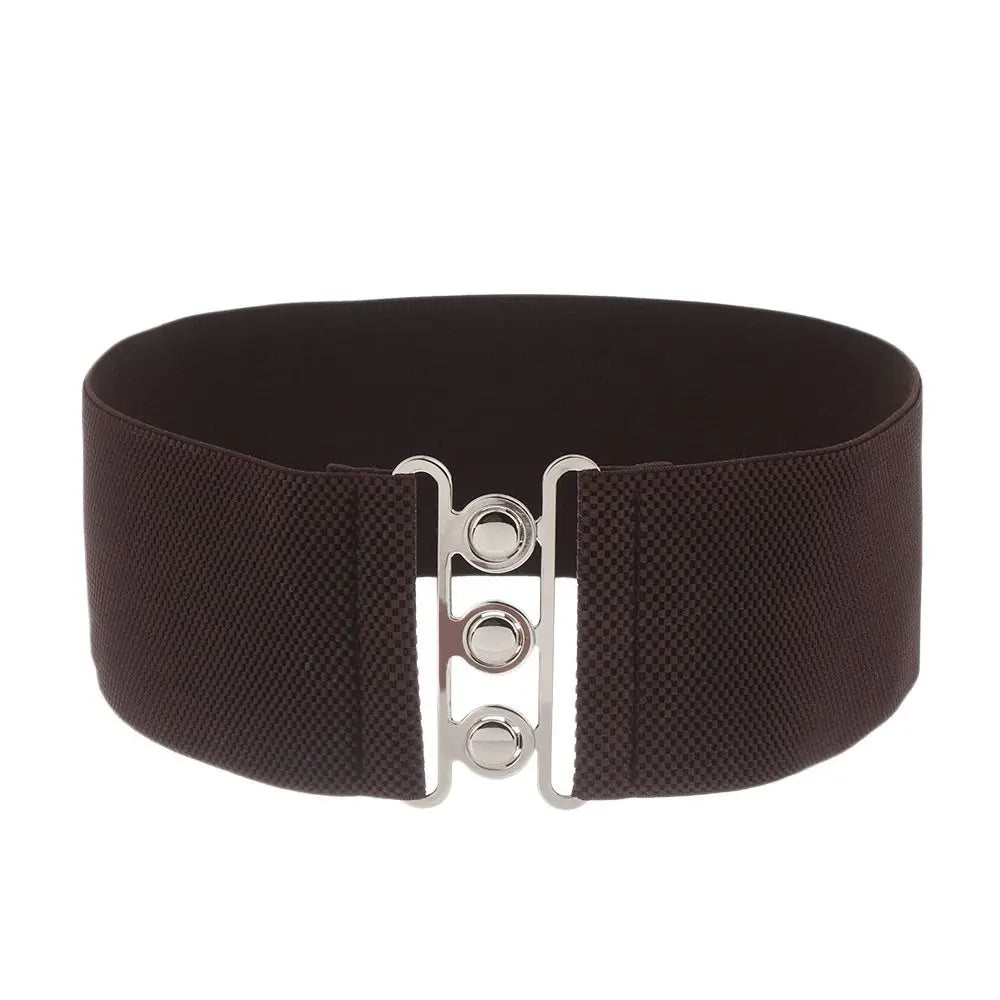 Women Fashion Wide Elastic Belt Metal Buckle Cinch Waistband Ladies Dress Waist Band Fashion Accessory