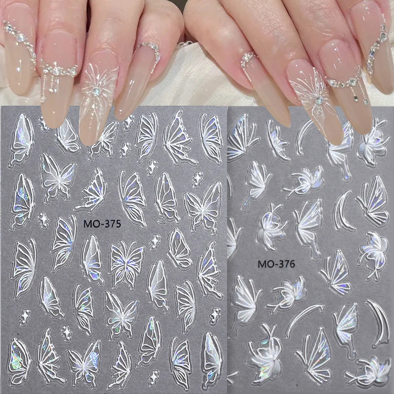 Super Sparkling 3D Butterfly Nail Stickers Auroras Shell Butterfly Elegant Nail Charms Self Adhesive Sliders For Manicure Decals