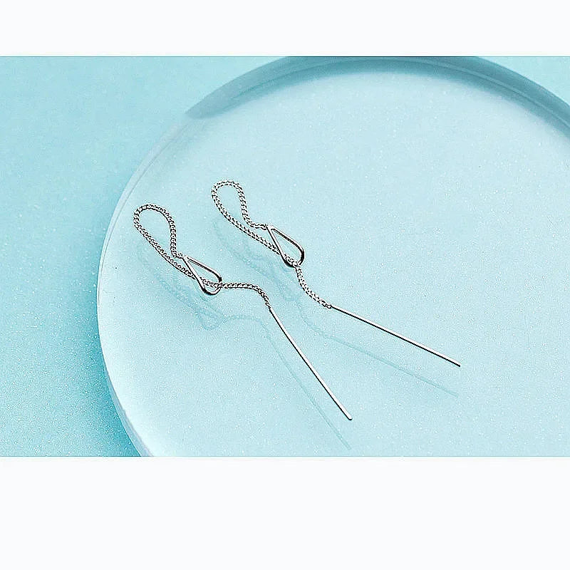 INZATT 925 Sterling Silber 6,3cm Lange Quasten-Ketten Bar Hängende Tropfen Ohrringe für Frauen Mode Schmuck Hochzeitsgeschenk