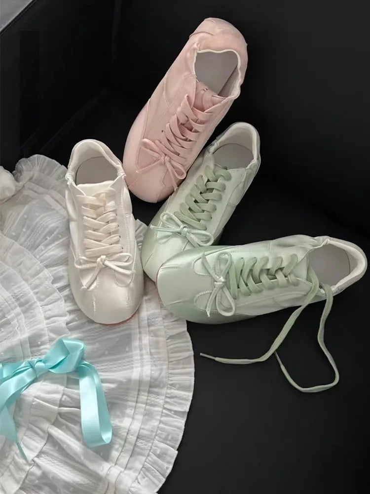Ballett Tanz Schleife Ballett Flache Schuhe 2025 - Casual Schleifenknoten Flacher Boden Tanz Schuhe - Weiche Flats Kleine Weiße Schuhe Frauen Mädchen