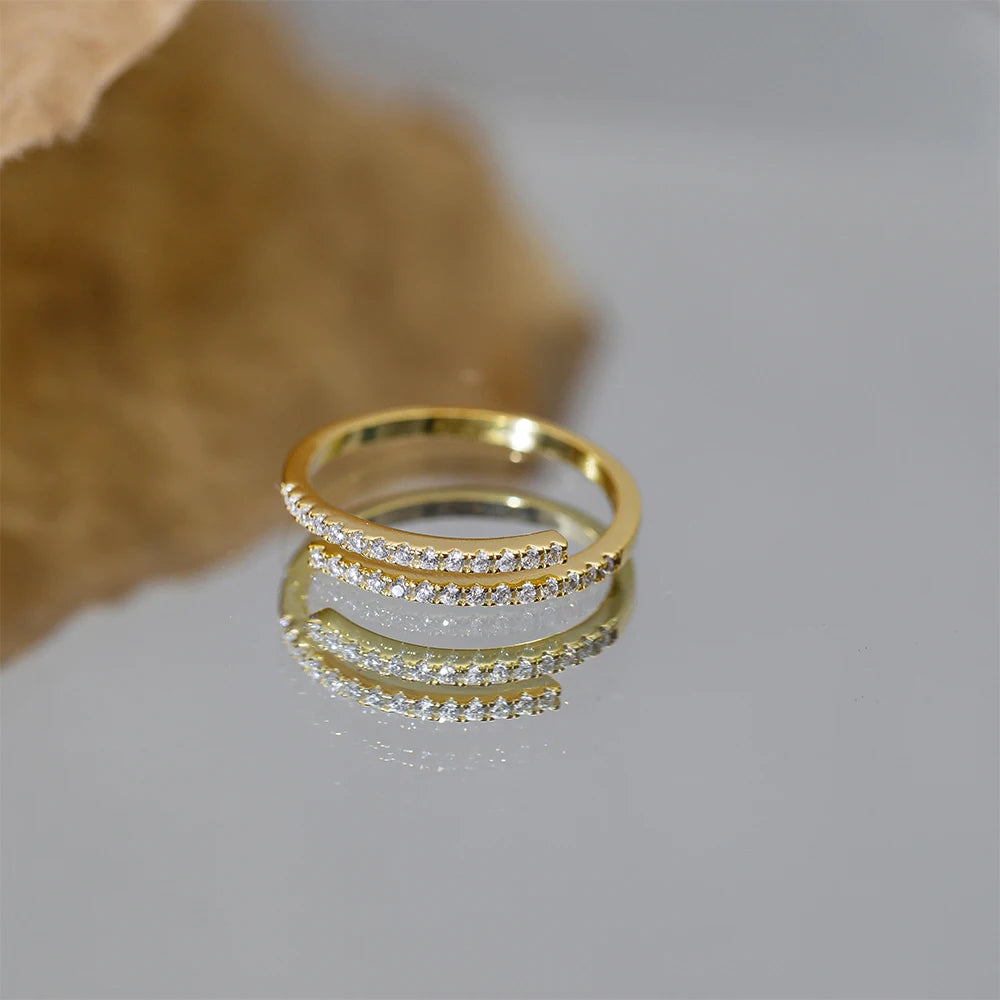 Aide 925 Sterling Silver Double Layers Sparkling CZ Zircon Pave Adjustable Rings For Women Luxurious Versatile Stackable Ring