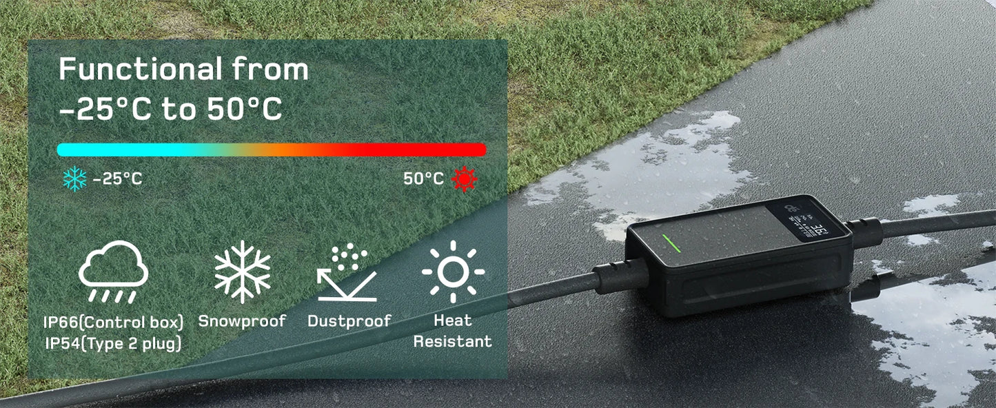 Elektroauto-Ladegerät Typ 2 16A 3,7kW Schuko mit Digitaldisplay 6m 8m 10m 15m 20m Ladekabel Mode 2 für Zuhause und Outdoor
