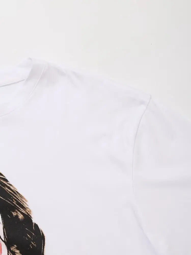 Print T-Shirts Woman Summer 2024 Short Sleeve Top Y2k Basics Letter Tops O-Neck Women Tops Women's Graphic T-shirt