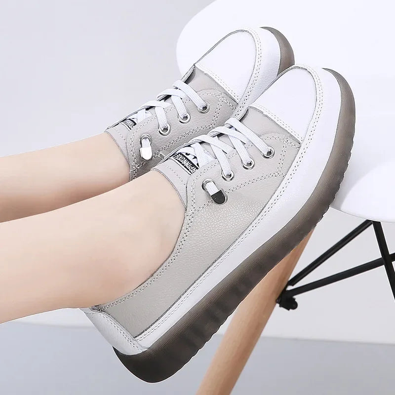 Ladies Sneakers 2024 Spring Genuine Leather Casual Walking Shoes Women Fashion Summer Flats Youth Girl Student Jogging Trainers
