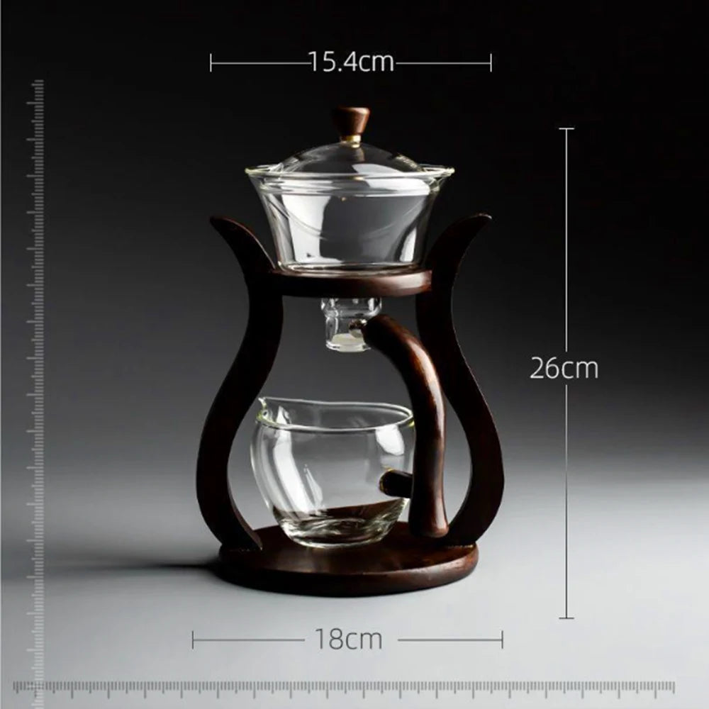 Tea Pot Glass Kettle Automatic Teapot with Strainer Magnetic Infuser Wood Holder Heat Resistant Coffee Pot Bowl Cups Set Jug 주전자