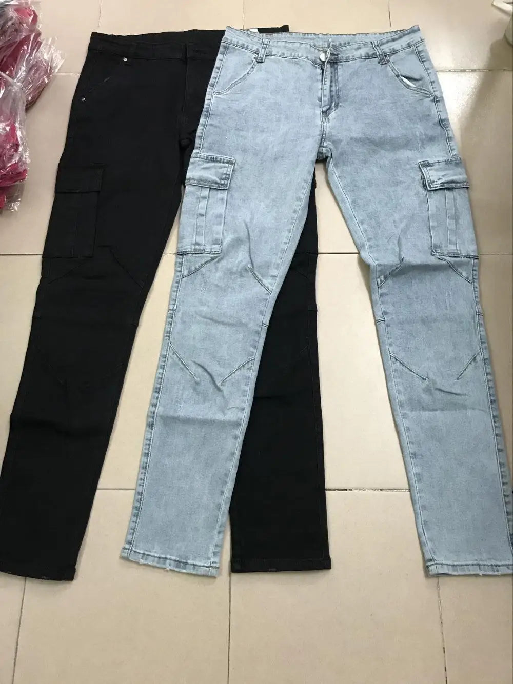 Jeans Men Black Cargo Pants Multi Pockets Denim Pantalones Blue Slim Fit Overol Hombre Fashion Casual Streetwear Trousers 3XL