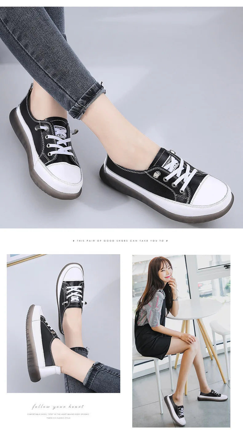 Ladies Sneakers 2024 Spring Genuine Leather Casual Walking Shoes Women Fashion Summer Flats Youth Girl Student Jogging Trainers