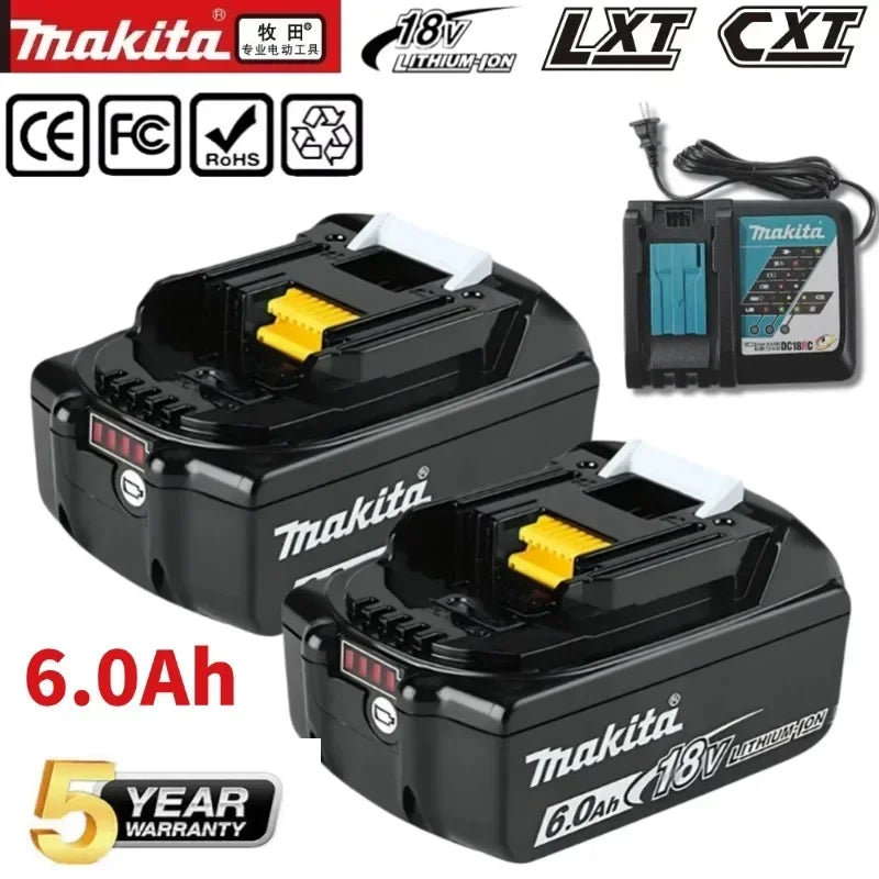Authentic Makita 18V 6Ah rechargeable power tool battery with LED lithium-ion substitute LXT BL1860B BL1860 BL1850 charger