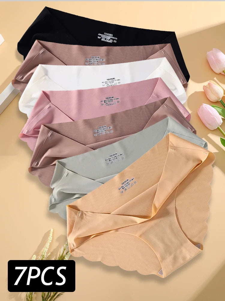 Damen Unterwäsche Set 2025 - 7PCS/Set Seamless Silk Briefs elegant Panties Comfortable