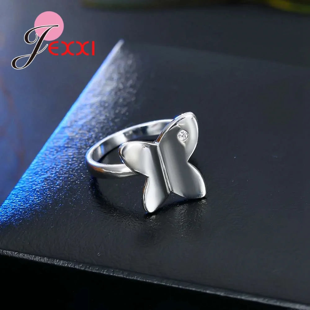 Inel din argint 925 cu fluture impresionist simplu, design nou și creativ, bijuterii din zirconiu cubic alb, cadou