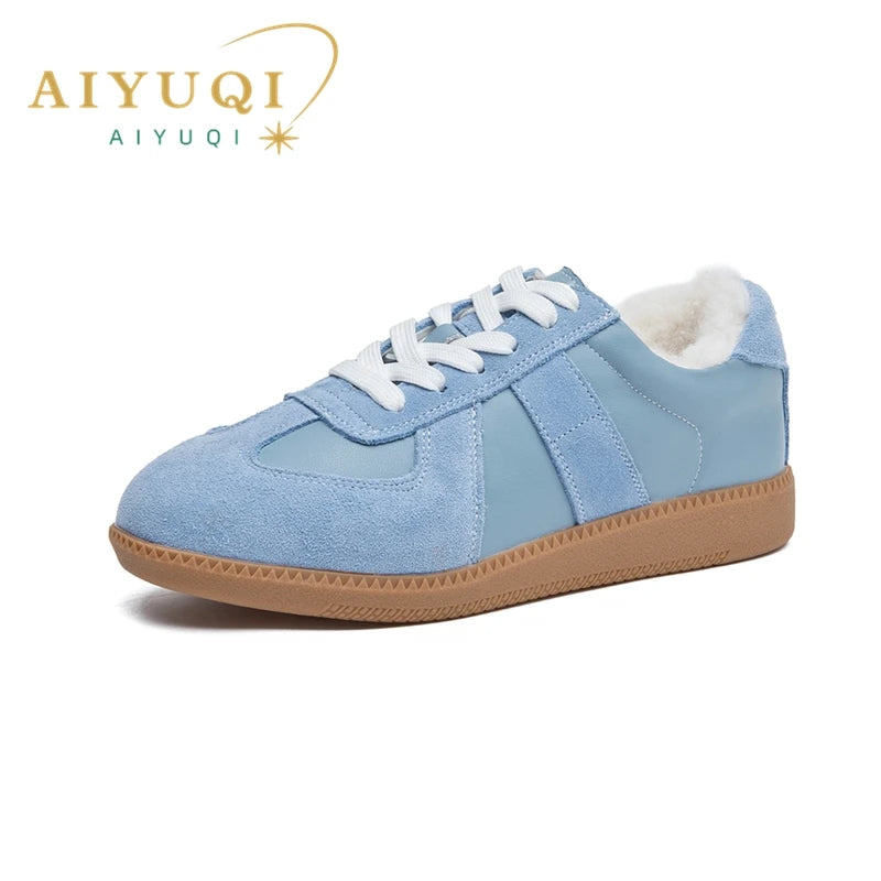 Winter Sneakers Women Genuine Leather Women German Training Shoes Non-slip Sneakers For Women Large Size Velvet Sneakers Female