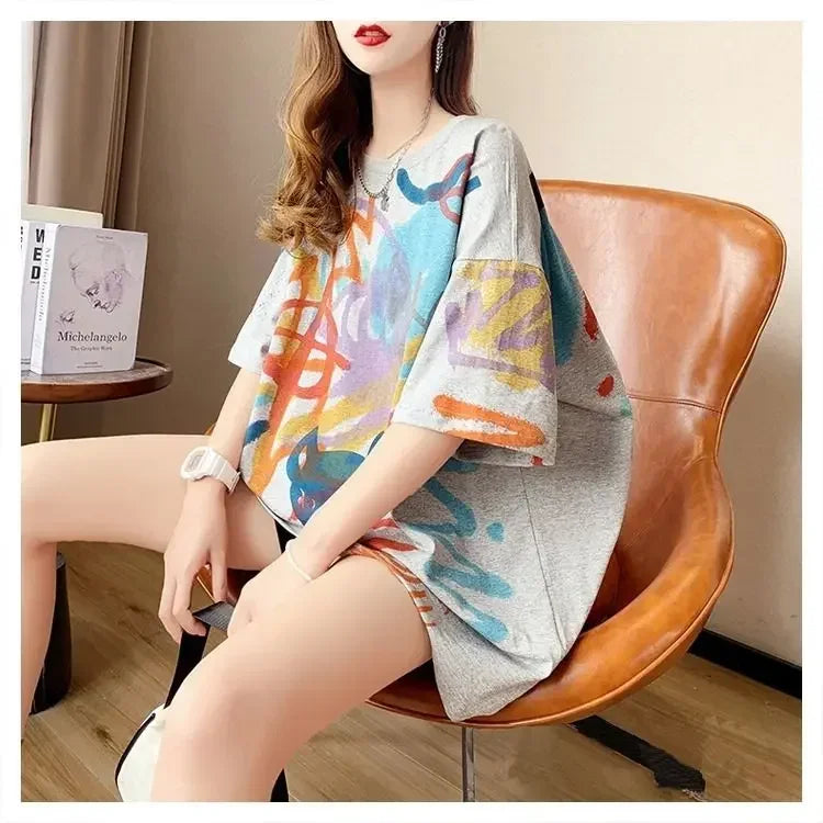 Sommer-T-Shirt 2025: Short-sleeved T-shirt Women's Pure Cotton Summer - New Loose Slim Round Neck Versatile Outside Printed Design Top Trendy Collection