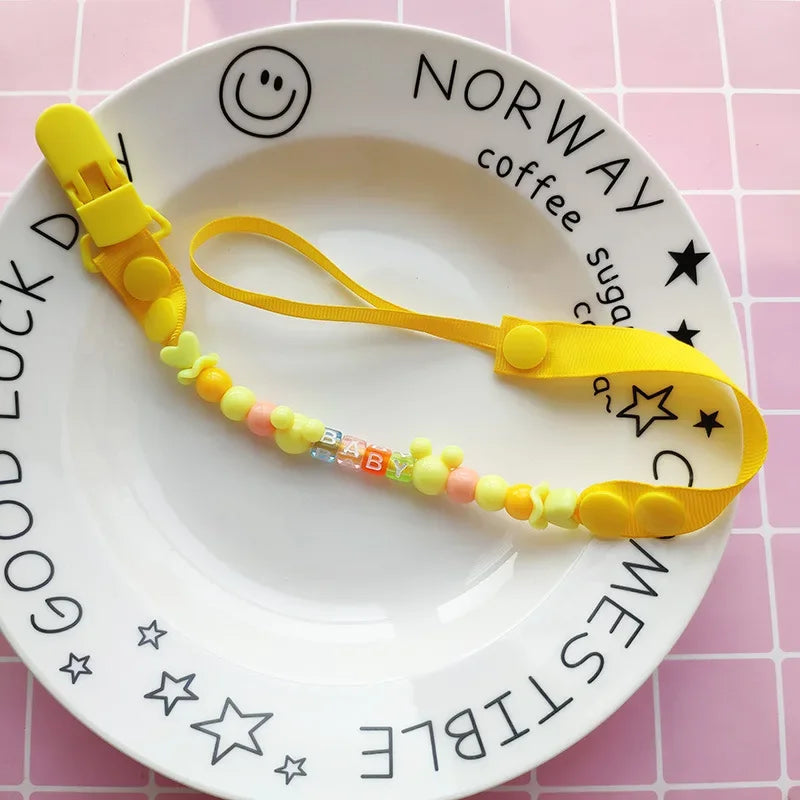Baby Schnuller Clip Kette Silikon Perlen - Verstellbare Befestigung Nippel Dummy Halter - Anhänger für Mädchen Neugeborene Zubehör Geschenke