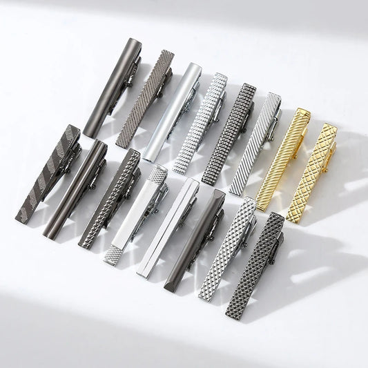 Business Men Copper Tie Clips Classic Silver Gold Color Tie Pin Wedding Crystal Decor Necktie Clip Simple Necktie Accessories