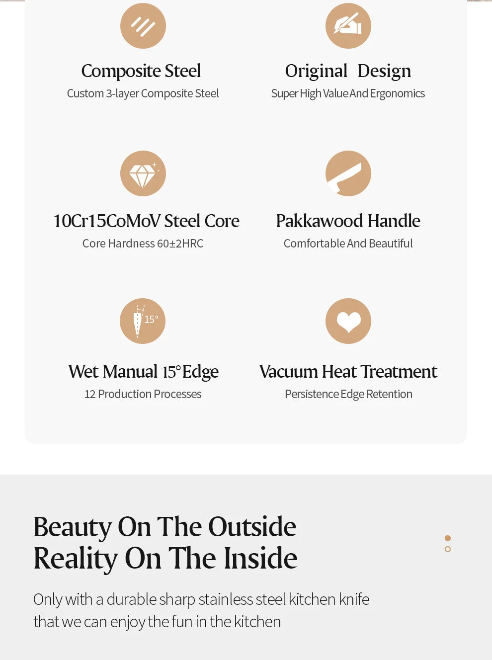 XINZUO 1-5pcs Knife Set Pakkawood Handle Nails 3-layer Clad Steel 60±2 HRC 15°±1 Per Side Kitchen Accessory Tools Best Gift