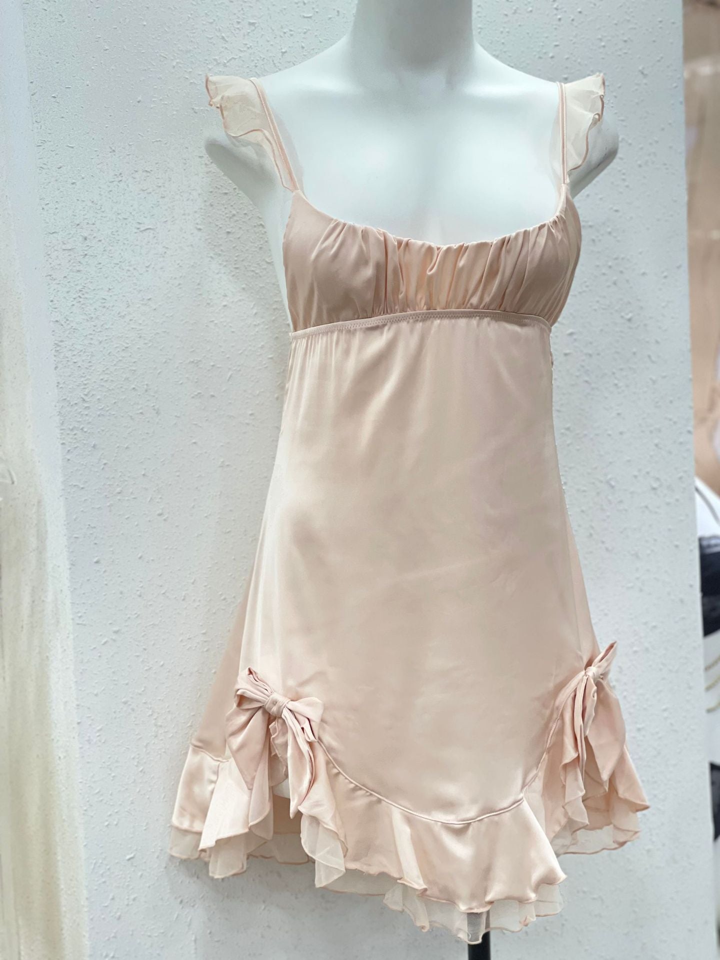 Elegante Schlafdress Elegant Dessous Weiche Eis-Seide Nachthemd Rüschen Swing-Kragen-Nachthemden Babydoll für Frauen