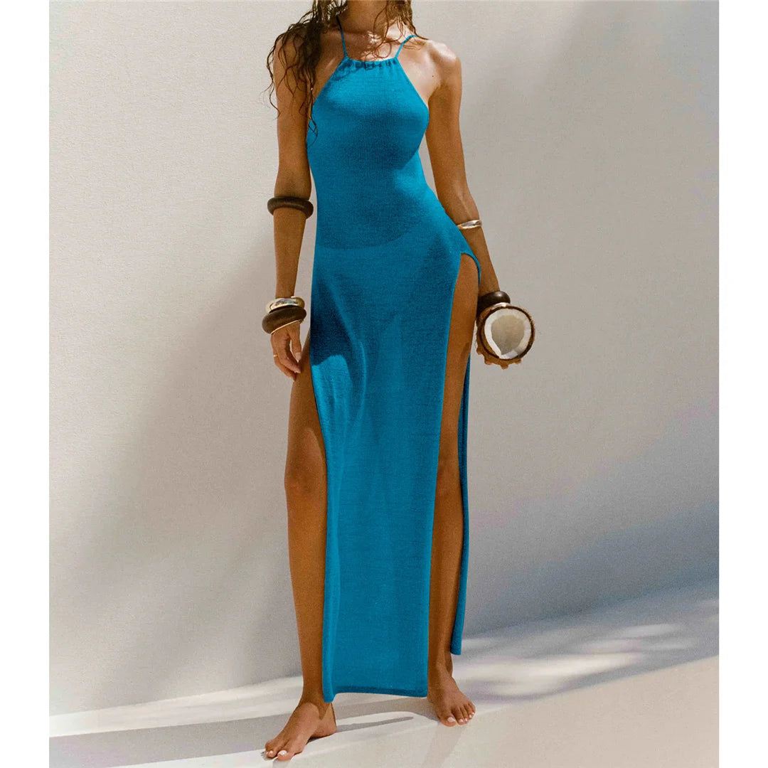 Elegant 12 Farben High Slit Häkel Gestrickt Maxi Kleid - Lang Strand Cover Up Urlaub Party Kleider Strandmode