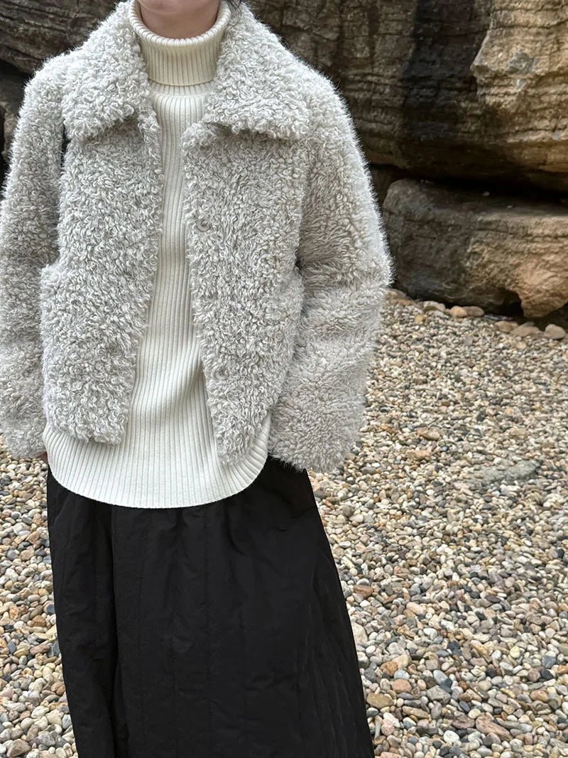 Harajuku Lammwolle Mantel Warm - Dicke, Taschen, L/XL