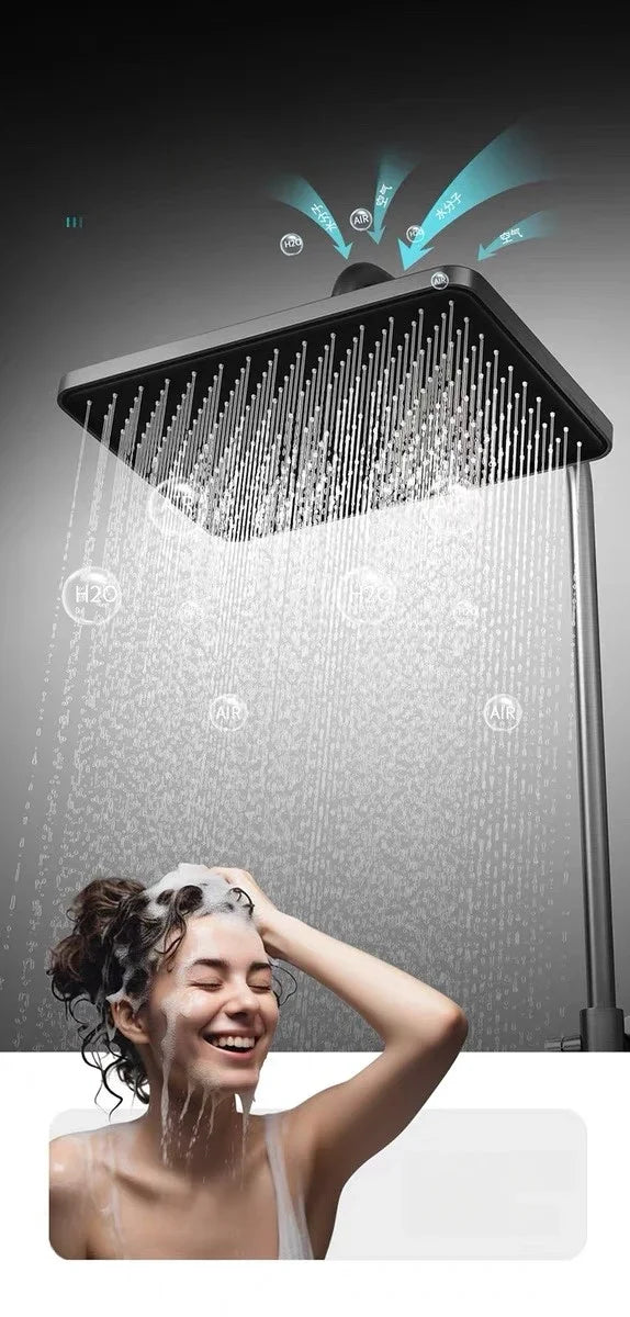 Bathroom Luxury Shower Faucet System with Lights Tempered Glass Shower Set Digital Display Copper Mixer Shower Faucet Set