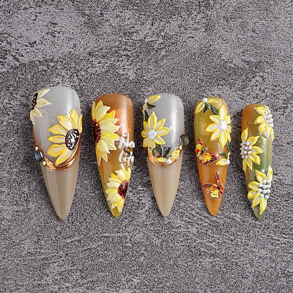 GL5D-K256 5D Sonnenblumen Nagelsticker - Herbstdesign Prägung