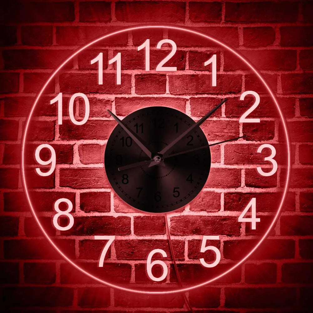 Modernes Acryl-Wanduhr mit LED-Hintergrundbeleuchtung - Schlafzimmer/Bettseite/Nachttischuhr - Leuchtet im Dunkeln - Mehrere LED-Farben - Dekoration