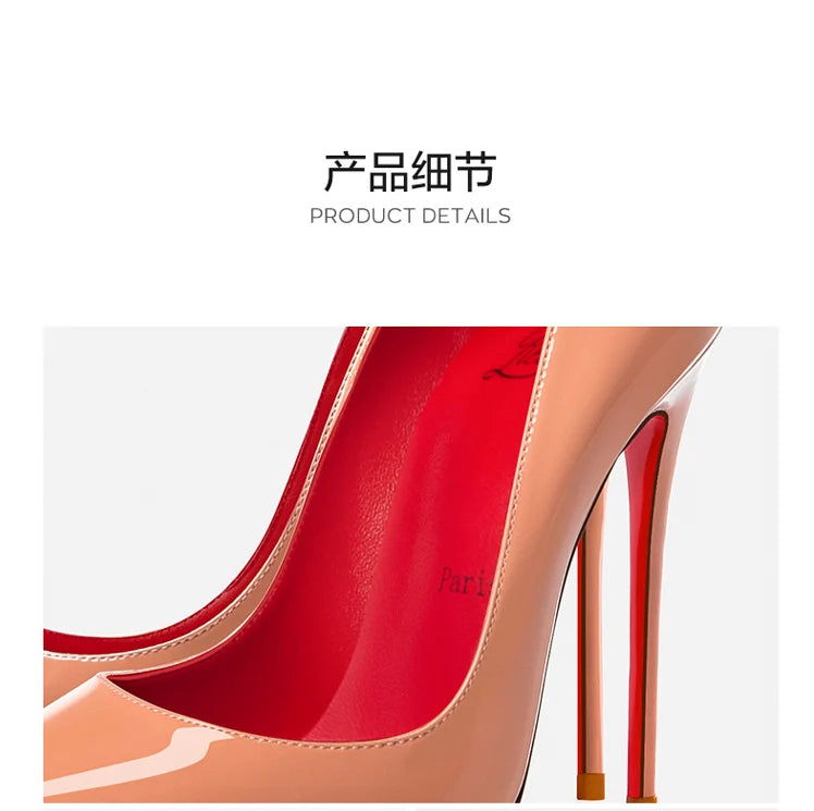 elegant woman heeled shoes 2024 trend luxury Brand Women High Heels Red Shiny Bottoms shallow Pumps Pointed Toe Sexy Women 12cm