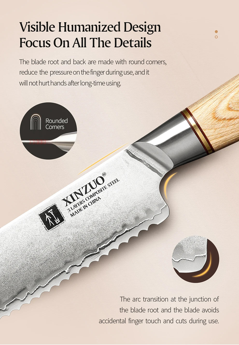 XINZUO 1-5pcs Knife Set Pakkawood Handle Nails 3-layer Clad Steel 60±2 HRC 15°±1 Per Side Kitchen Accessory Tools Best Gift