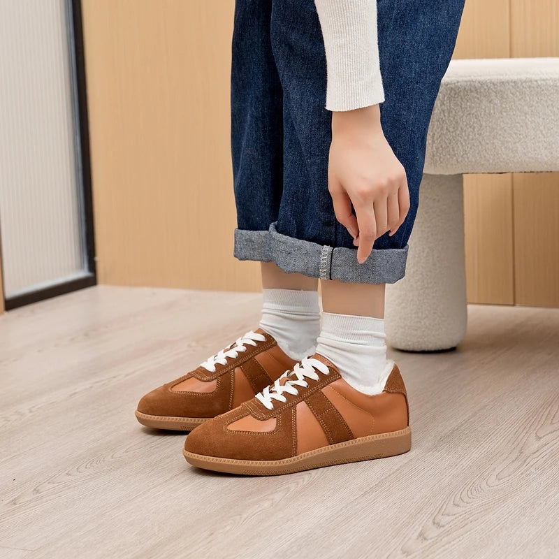 Winter Sneakers Women Genuine Leather Women German Training Shoes Non-slip Sneakers For Women Large Size Velvet Sneakers Female