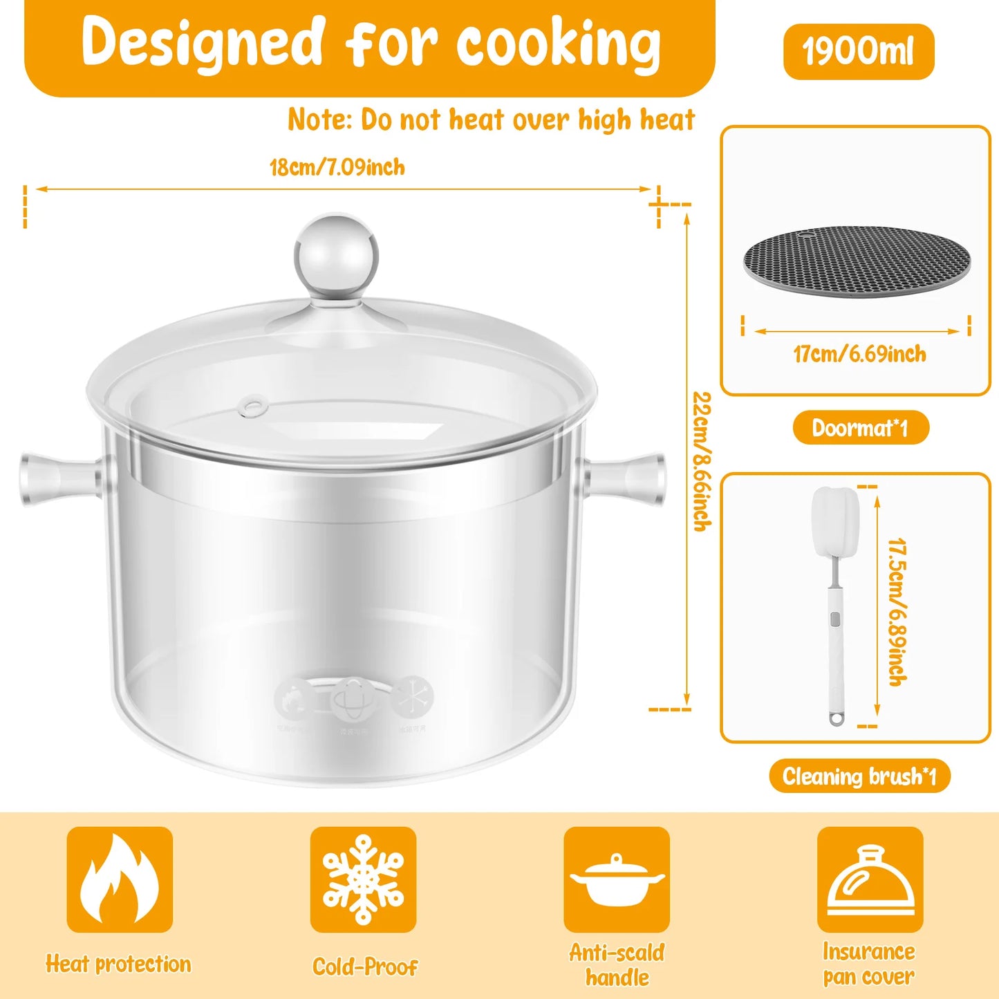 Clear Cooking Pot High Borosilicate Glass Simmer Pot With Lid And Handle Stovetop Cooking Pot for Cooking Pasta Noodle Soup Milk