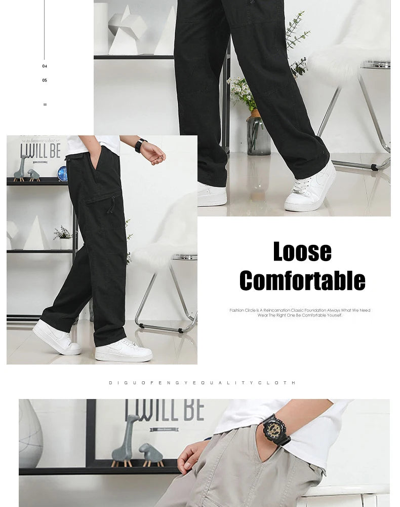 IPPOLICH Loose Fit Trousers Youth Workwear Pants New Cargo Pants Men's Loose Straight Oversize Clothing Men Casual Street Pants