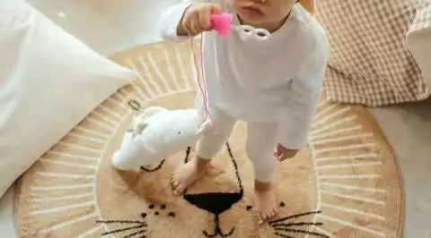 Photography Props Cartoon Round Shape Mat for Children Kid Play Pad Round Carpet Lion Playmat Living Room Carpet Rug for Bedroom