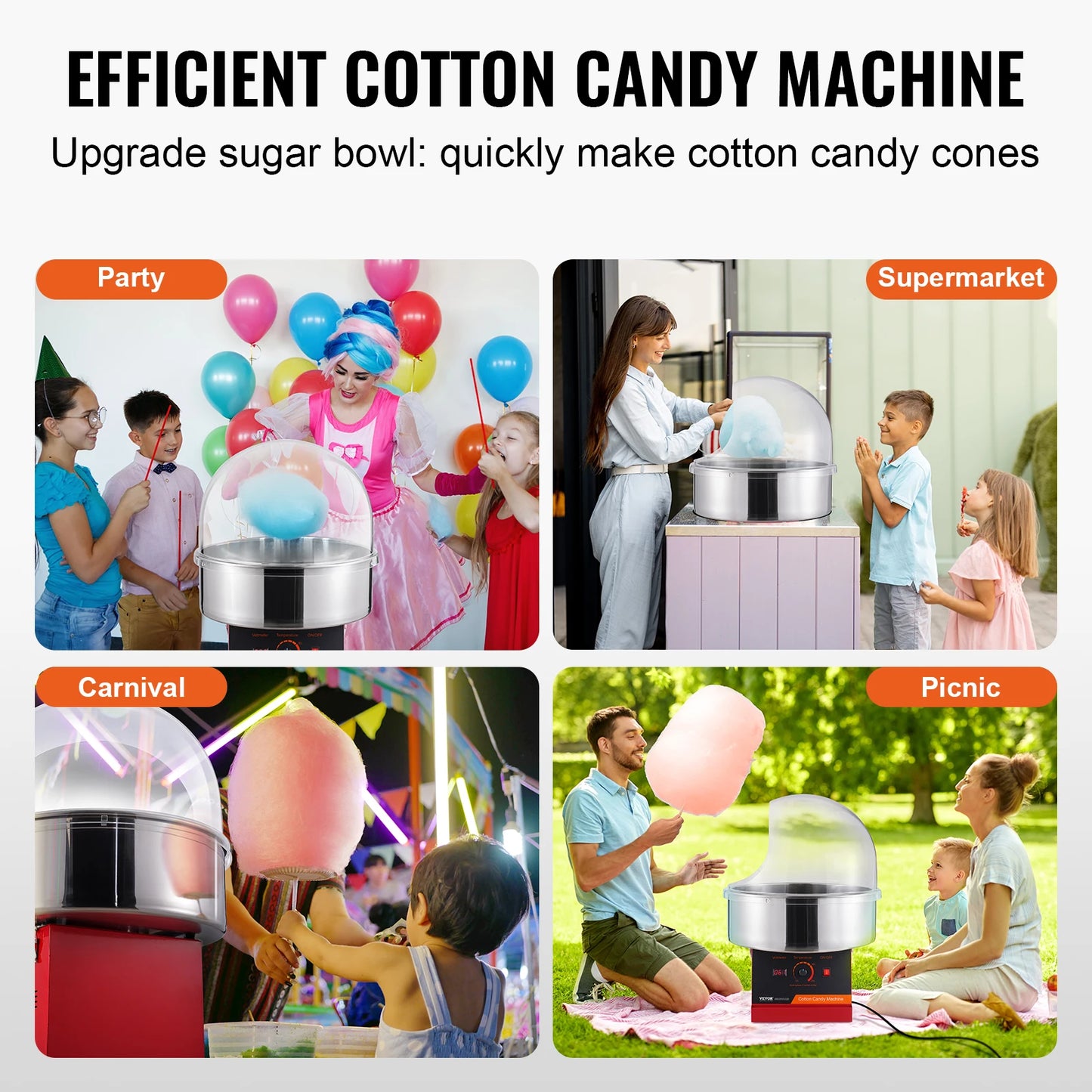 Zuckerwatte-Maschine 2025 - VEVOR 1000W Elektrisch Commercial - Edelstahl Schüssel Zuckerlöffel Party-Gerät