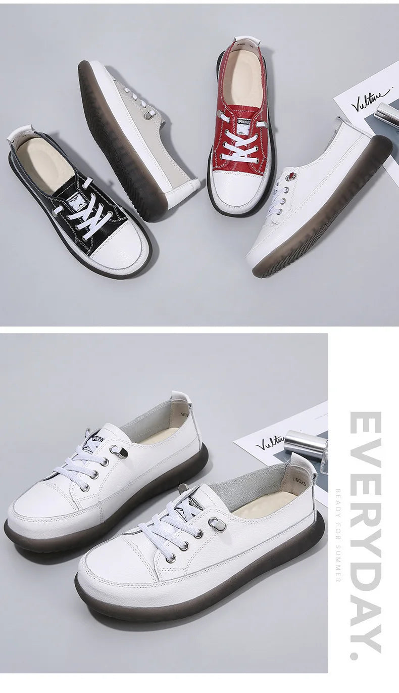 Ladies Sneakers 2024 Spring Genuine Leather Casual Walking Shoes Women Fashion Summer Flats Youth Girl Student Jogging Trainers