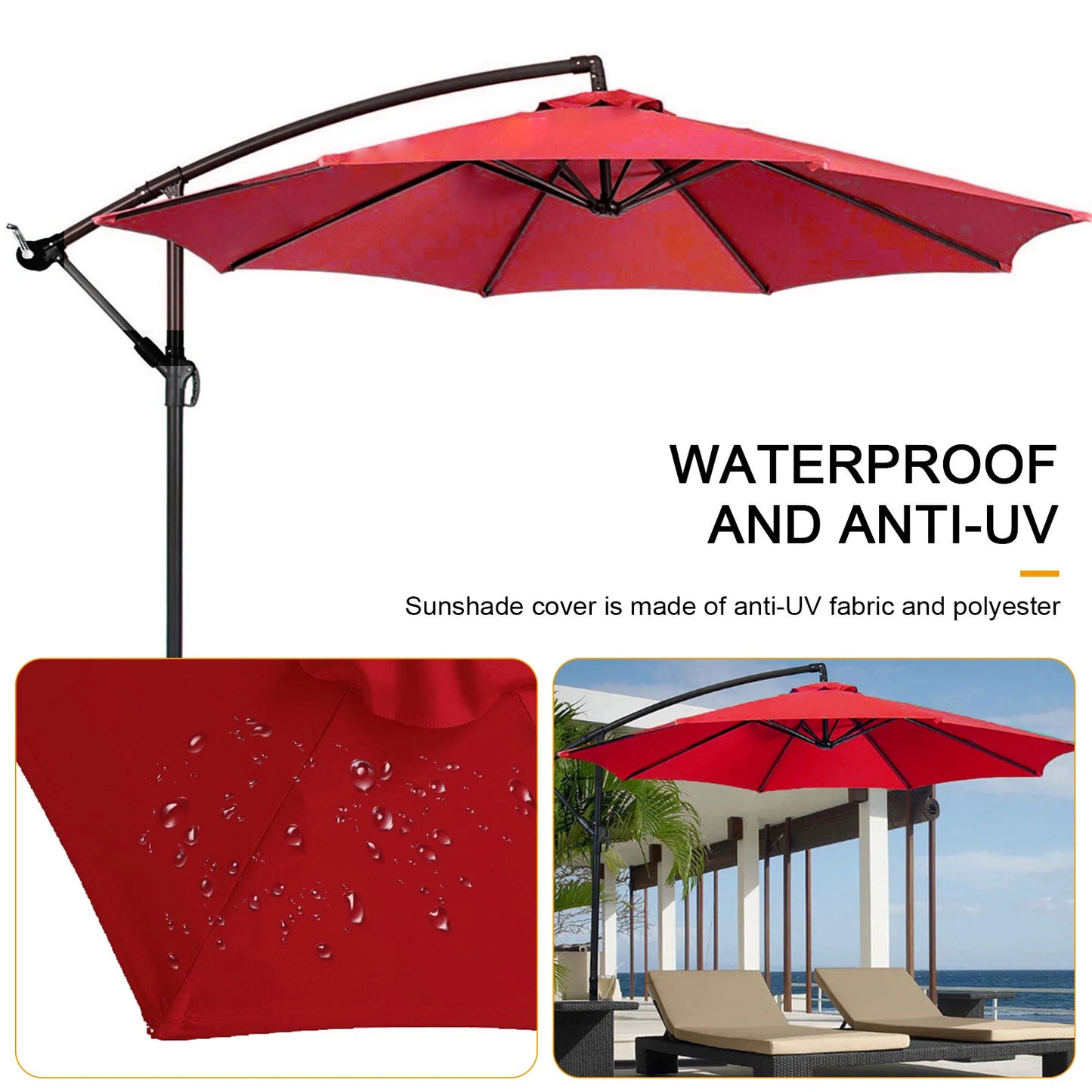 Waterproof Sun Shade Canopy Cover for 6 or 8 Bones Parasol Replacement Fabric Garden Shelter