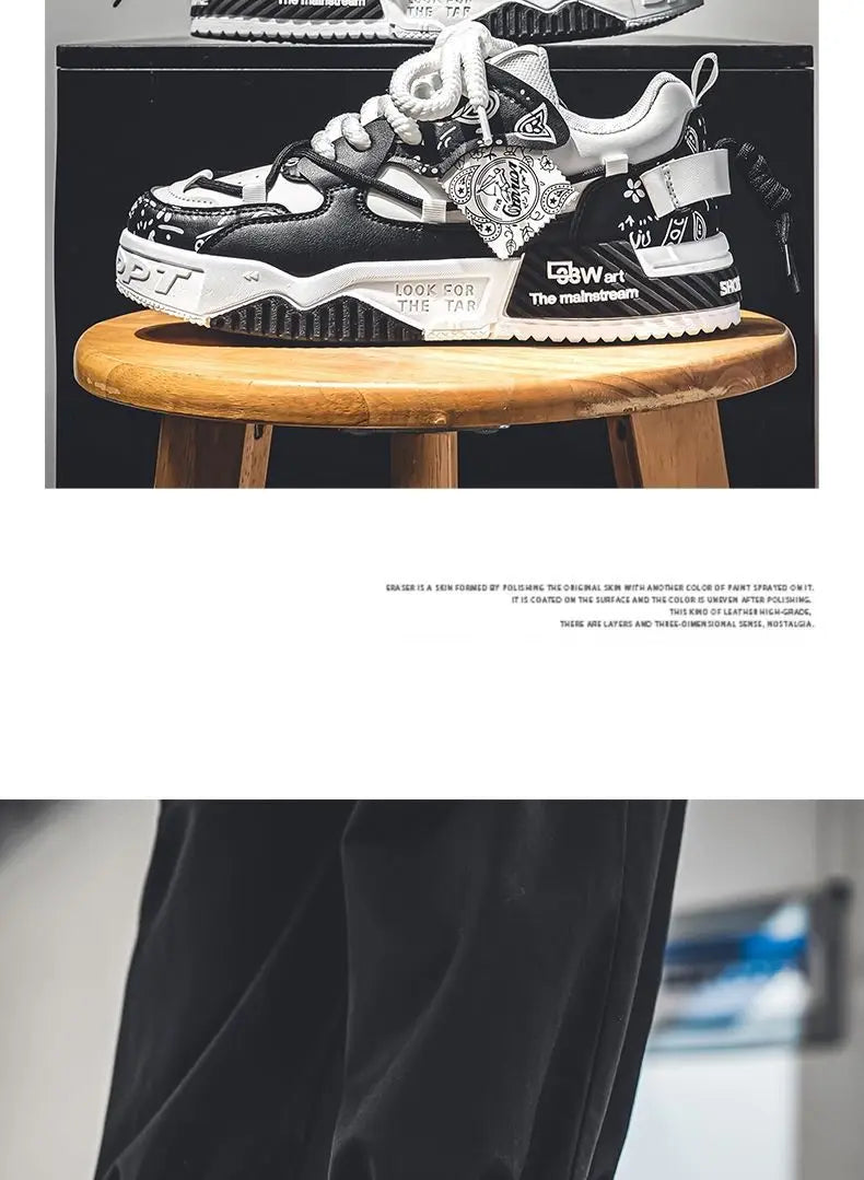 Mens Shoes 2025 Platform Sneakers New Trend Design Graffiti Skateboard Shoes Lace UP Soft Sole Non Slip Outdoor Sports Shoes