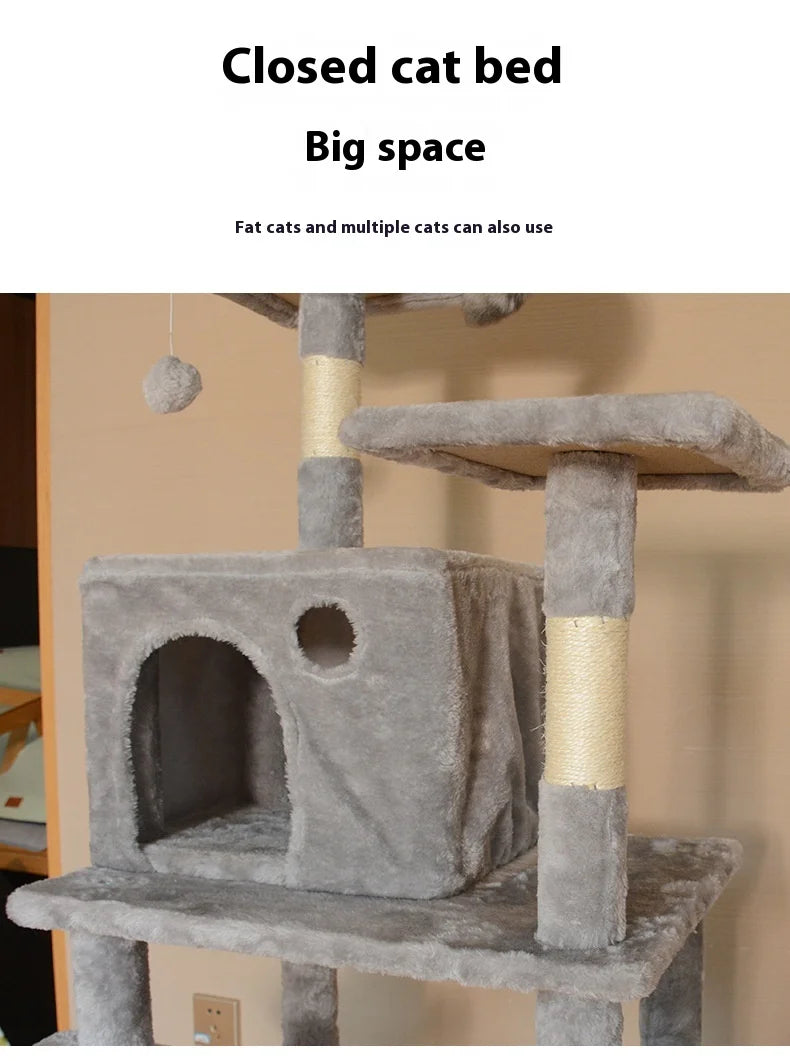 Large Wooden Cat Tree for Big Cats Multi Level Cat Climbing Tower with Scratching Posts and Cozy Condo