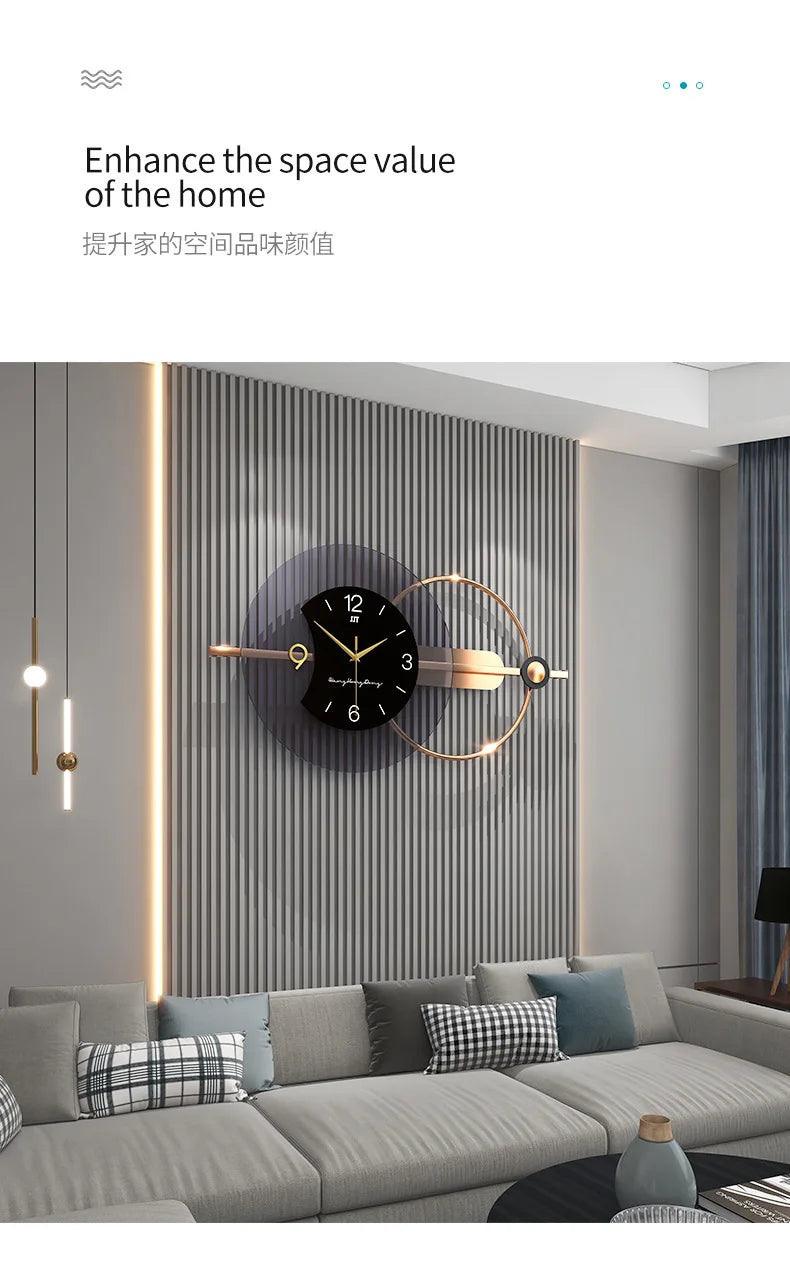 Large Wall Clock Modern Design Feather Luxury Light Silent Metal Wall Watch Home Decor Living Room Dining Room Clocks
